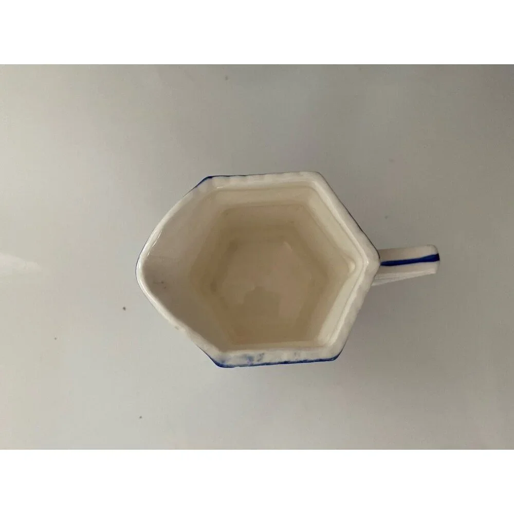 Vintage Ironstone Mann Import Blue Heirloom Hand Painted Floral Creamer 4